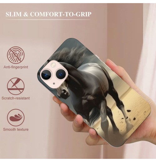 Compatible for iPhone 14 Case, Black Horse Cool Animal Horse iPhone Case Drop Protection Slim Shockproof TPU Case Gift for Men Women