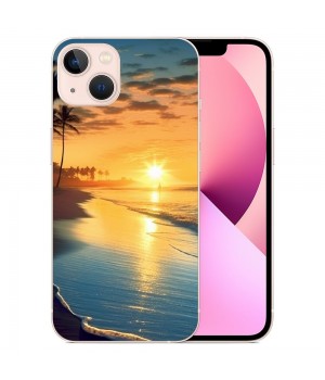 Compatible for iPhone 13 Case, Aesthetic Beach Palm Sunrise iPhone Case Drop Protection Slim Shockproof TPU Clear Case Gift for Men Women