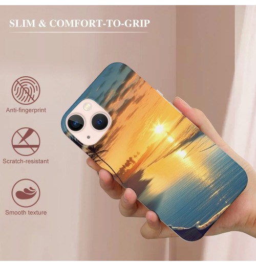 Compatible for iPhone 13 Case, Aesthetic Beach Palm Sunrise iPhone Case Drop Protection Slim Shockproof TPU Clear Case Gift for Men Women