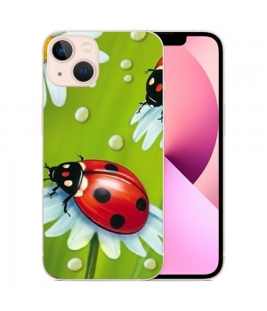 Compatible for iPhone 13 Pro Case, Funny Red Ladybugs Daisies iPhone Case Drop Protection Slim Shockproof TPU Clear Case Gift for Men Women