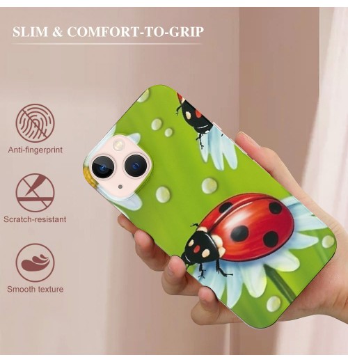 Compatible for iPhone 13 Pro Case, Funny Red Ladybugs Daisies iPhone Case Drop Protection Slim Shockproof TPU Clear Case Gift for Men Women