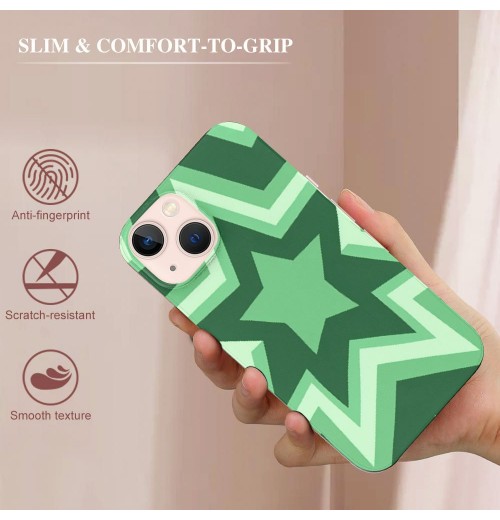 Cute Case Green Stars Coffee Latte Print Shockproof Protective Case Soft TPU Hard Back Anti-Scratch Cover for iPhone 13 Pro