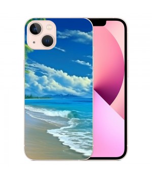 Compatible for iPhone 13 Case, Aesthetic Summer Vacation Beach Palm iPhone Case Drop Protection Slim Shockproof TPU Clear Case Gift for Men Women