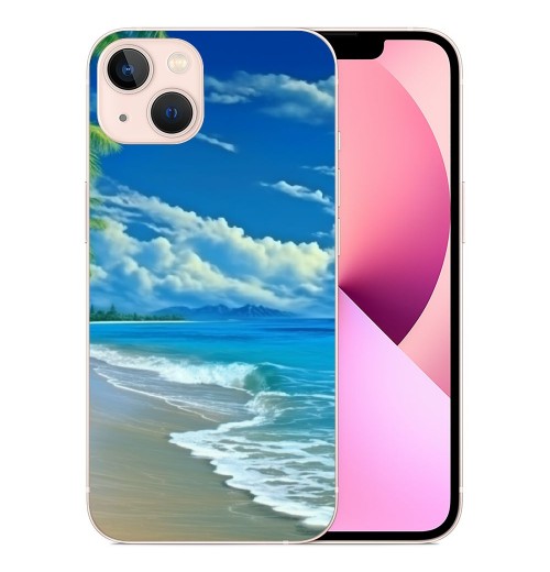 Compatible for iPhone 13 Case, Aesthetic Summer Vacation Beach Palm iPhone Case Drop Protection Slim Shockproof TPU Clear Case Gift for Men Women