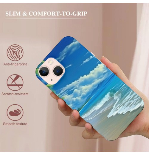 Compatible for iPhone 13 Case, Aesthetic Summer Vacation Beach Palm iPhone Case Drop Protection Slim Shockproof TPU Clear Case Gift for Men Women