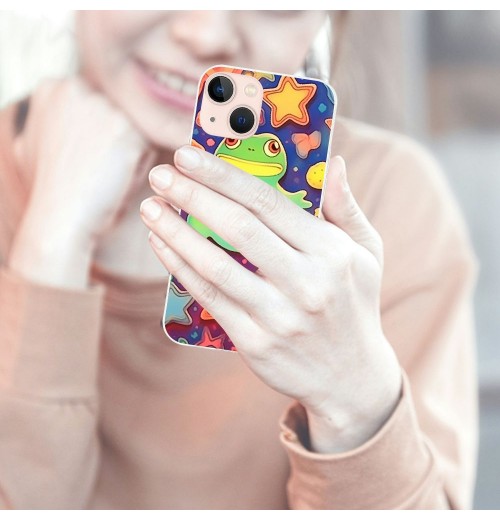 Cute Case Girls Women Cartoon Frog Print Case Kawaii Design Shockproof Protective Cases Soft TPU Hard Back Anti-Scratch Cover for iPhone 13/14 Pro