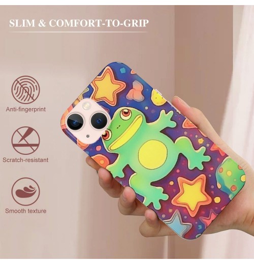 Cute Case Girls Women Cartoon Frog Print Case Kawaii Design Shockproof Protective Cases Soft TPU Hard Back Anti-Scratch Cover for iPhone 13/14 Pro