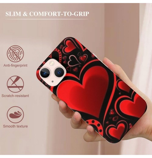 Love Heart Case Girls Women Cute Red Heart Print Shockproof Protective Case Soft TPU Hard Back Anti-Scratch Cover