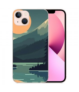 Color Block Sunset Case Aesthetic River Mountain Landscape Sunset Printed Shockproof Protective Case Soft TPU Hard Back Anti-Scratch Cover