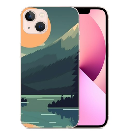 Color Block Sunset Case Aesthetic River Mountain Landscape Sunset Printed Shockproof Protective Case Soft TPU Hard Back Anti-Scratch Cover