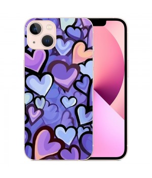 Blue Love Heart Printed Cases for iPhone 14,Cute Soft TPU Hard Back Shatter-Resistant Shockproof Anti-Fall Protective Girly Painting Art Cover Case