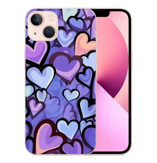 Blue Love Heart Printed Cases for iPhone 14,Cute Soft TPU Hard Back Shatter-Resistant Shockproof Anti-Fall Protective Girly Painting Art Cover Case