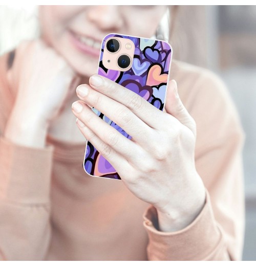 Blue Love Heart Printed Cases for iPhone 14,Cute Soft TPU Hard Back Shatter-Resistant Shockproof Anti-Fall Protective Girly Painting Art Cover Case