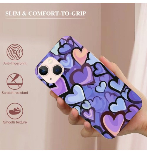 Blue Love Heart Printed Cases for iPhone 14,Cute Soft TPU Hard Back Shatter-Resistant Shockproof Anti-Fall Protective Girly Painting Art Cover Case