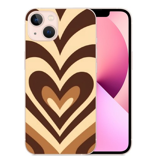 Brown Heart Case Cute Love Heart Coffee Latte Print Phone Case Shockproof Protective Case Soft TPU Hard Back Anti-Scratch Cover