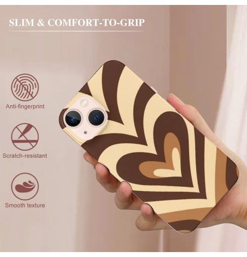 Brown Heart Case Cute Love Heart Coffee Latte Print Phone Case Shockproof Protective Case Soft TPU Hard Back Anti-Scratch Cover