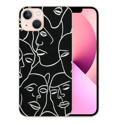 Abstract Art Case Line Face Print Shockproof Protective Cases Soft TPU Hard Back Anti-Scratch Cover