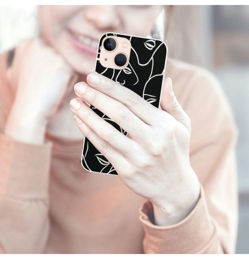 Abstract Art Case Line Face Print Shockproof Protective Cases Soft TPU Hard Back Anti-Scratch Cover