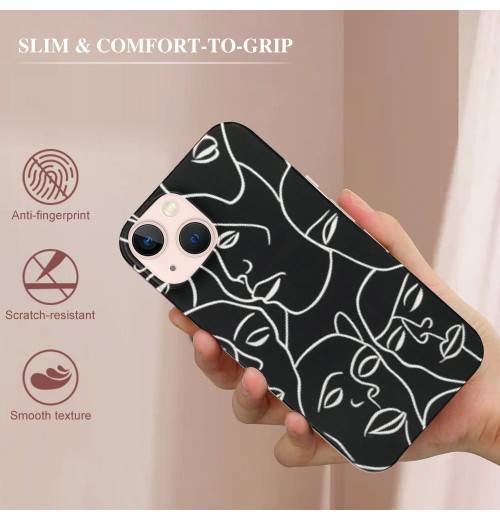 Abstract Art Case Line Face Print Shockproof Protective Cases Soft TPU Hard Back Anti-Scratch Cover