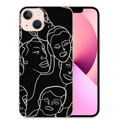 Abstract Art Case Line Face Print Shockproof Protective Cases Soft TPU Hard Back Anti-Scratch Cover