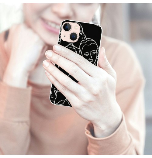 Abstract Art Case Line Face Print Shockproof Protective Cases Soft TPU Hard Back Anti-Scratch Cover