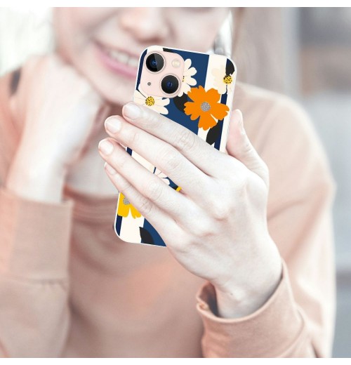 Flower Daisy Floral Printed Case Indie Aesthetic Color Block Shockproof Protective Case Soft TPU Hard Back Anti-Scratch Cover