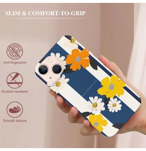 Flower Daisy Floral Printed Case Indie Aesthetic Color Block Shockproof Protective Case Soft TPU Hard Back Anti-Scratch Cover