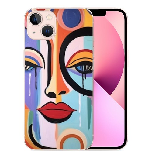 Abstract Colorful Art Case Indie Aesthetic Abstract Face Printed Shockproof Protective Case Soft TPU Hard Back Anti-Scratch Cover