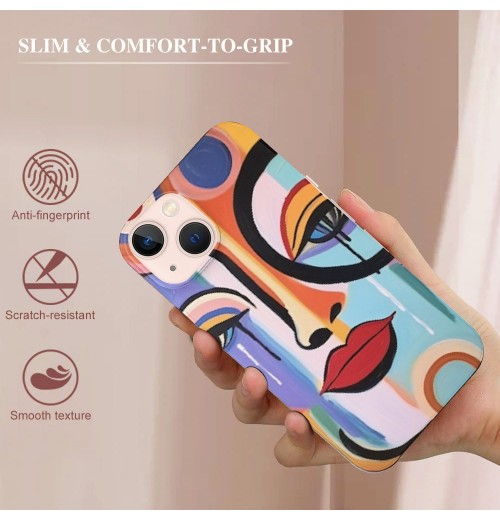 Abstract Colorful Art Case Indie Aesthetic Abstract Face Printed Shockproof Protective Case Soft TPU Hard Back Anti-Scratch Cover