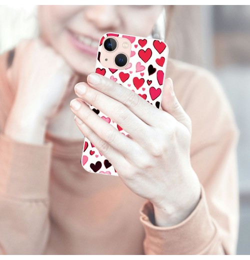 Cute Case Love Heart Print Shockproof Protective Cases Soft TPU Hard Back Anti-Scratch Cover for iPhone 14